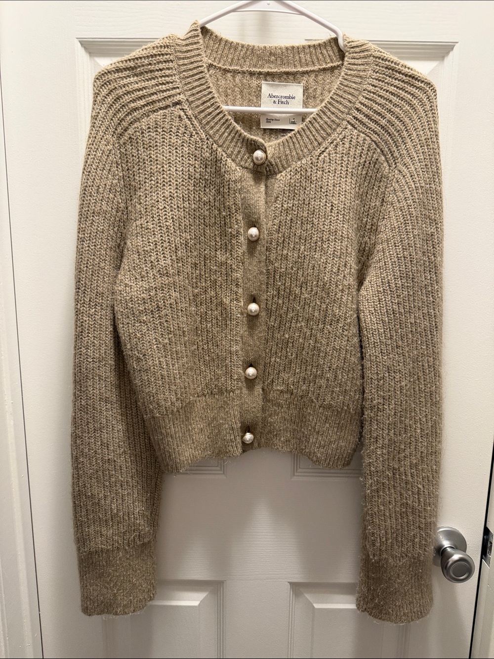 Abercrombie & Fitch Tan/Cream Ribbed Pearl-Button Cardigan